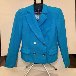 Zara Double Breasted Textured Blazer/Jacket Women's Bright Blue Gold Buttons M